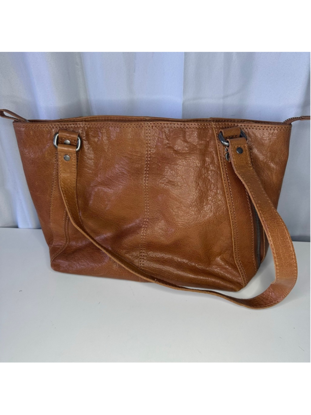 Spikes & Sparrow “Isabel” Cognac Brown Leather Tote Shoulder Bag Purse